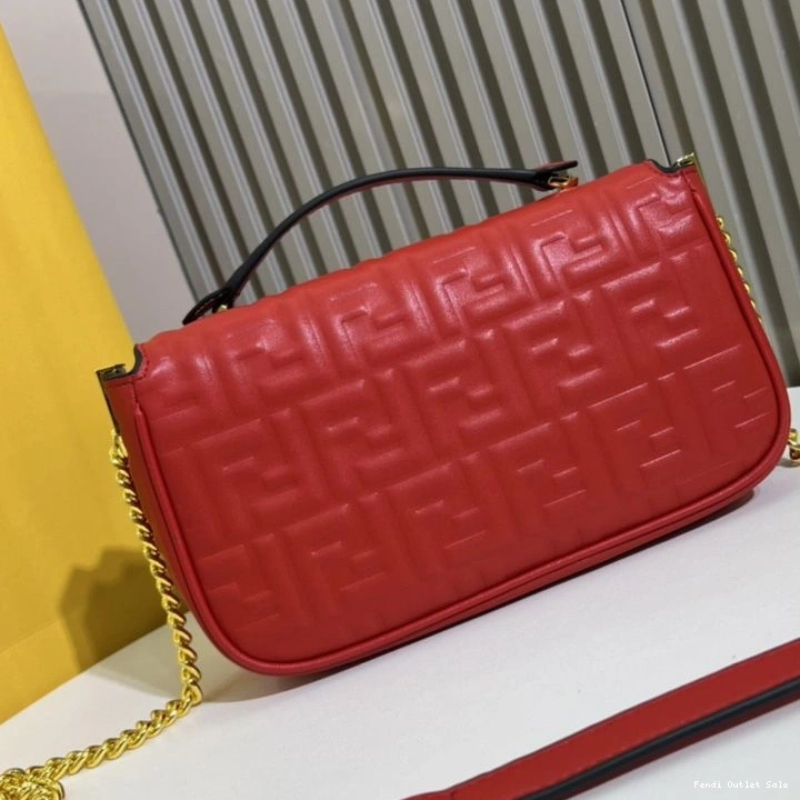 Affordable Bag Nappa Midi Red FF Baguette Motif Fendi In Leather Chain 0711